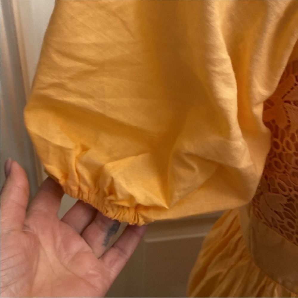 Indian 100% cotton Elegant Orange Lace Trim Dress, M - Picture 7 of 14